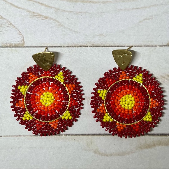 Red Boho Chic Dangle Earrings - Trendy Sun Beaded Dangle Earrings - - Picture 6 of 8